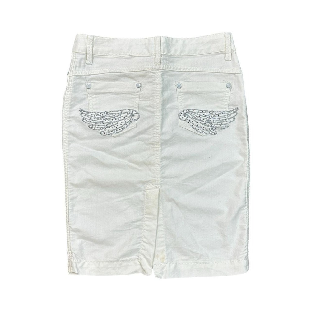 Y2K Blumarine white denim skirt with silver rhinestones
